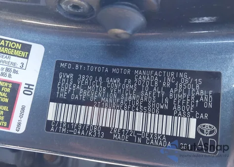 2015 Toyota Corolla L/Le/Le Pls/Prm/S/S Pls from USA, damaged, VIN 2T1BURHE8FC455906